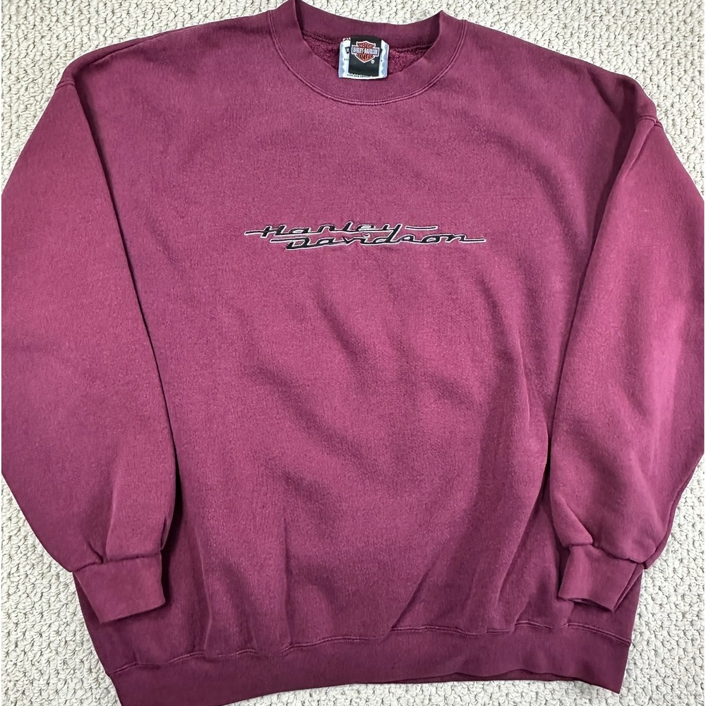 Vtg Harley Davidson + Lee Heavyweight Sweatshirt Mens 2X Maroon Embroidered Logo